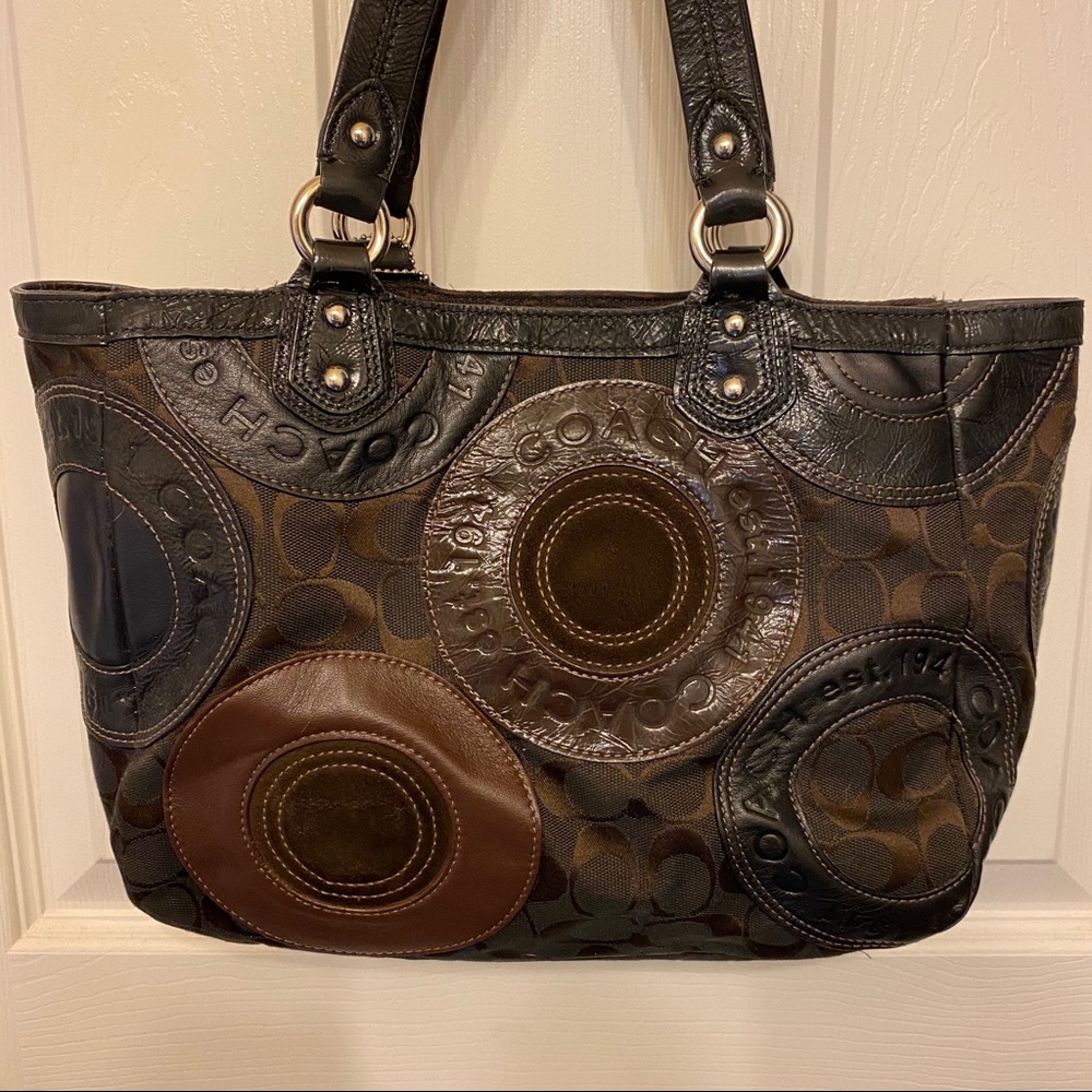 Coach Signature Circle Patchwork Brown Purse